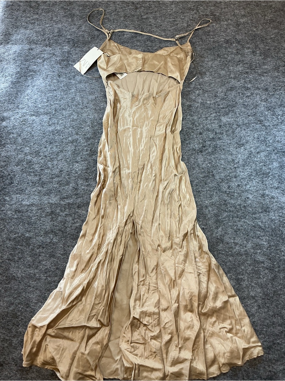 Zara Satin-Look Slip Maxi Dress in Beige Size M - Picture 4 of 4